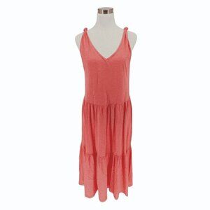 Ichi Iholivet Calypso Coral Dress Womens S Tiered‎ Sleevelss Midi Sustainable
